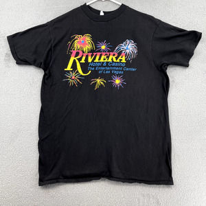Vtg Riviera Shirt Adult L Black Las Vegas Casino Single Stitch Fireworks Neon